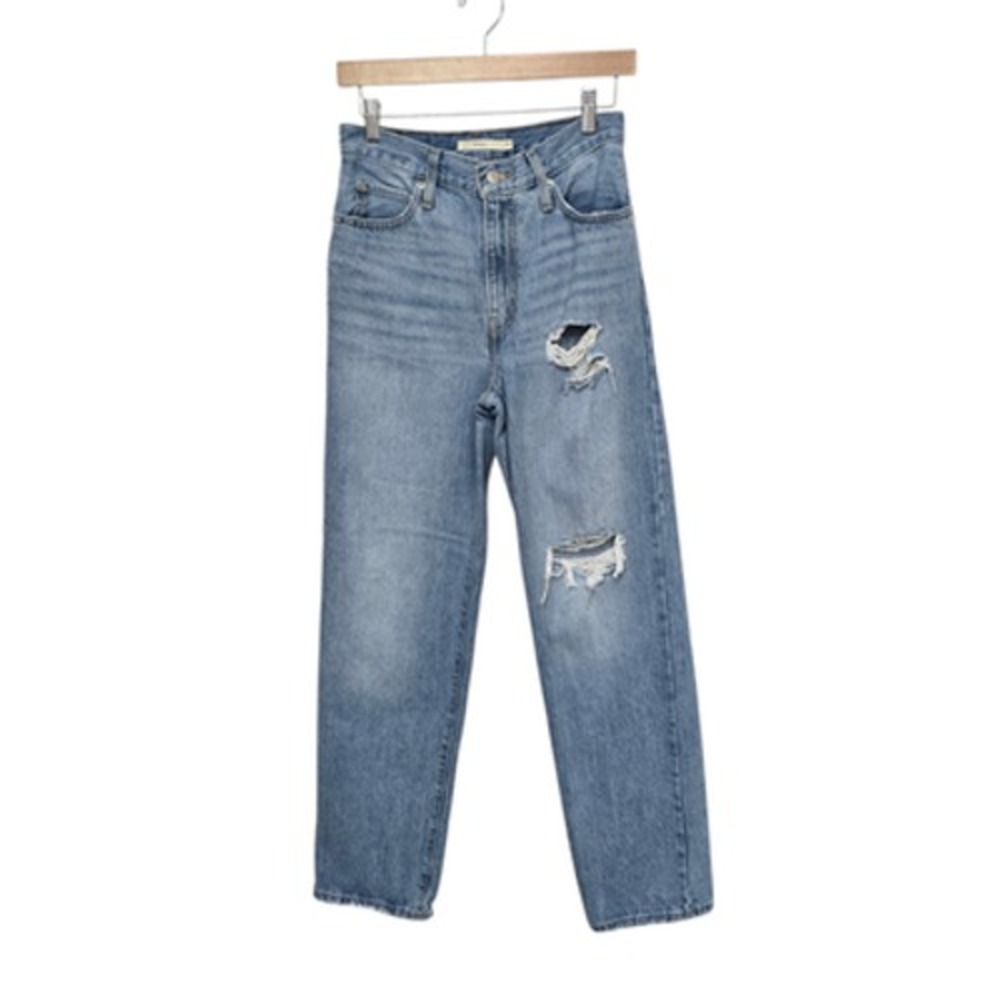 Levi's 94 Baggy Jeans‎ Womens 25 Light Wash High Rise Distressed Ripped Knees